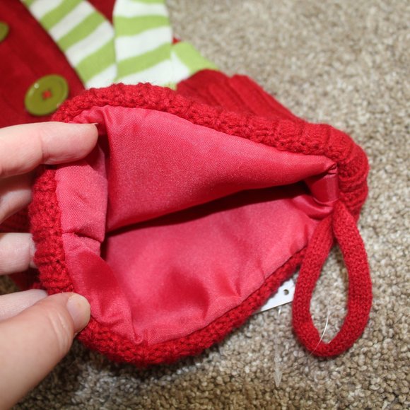 Hobby Lobby Whimsical Knit Christmas Stocking Red Green White Scarf Buttons NWT - Picture 5 of 5
